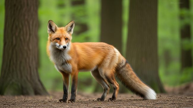 A red fox in a forest setting
